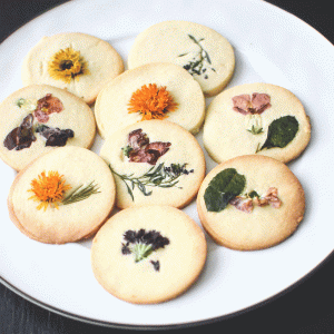 Flower pressed herbal shortbread cookies